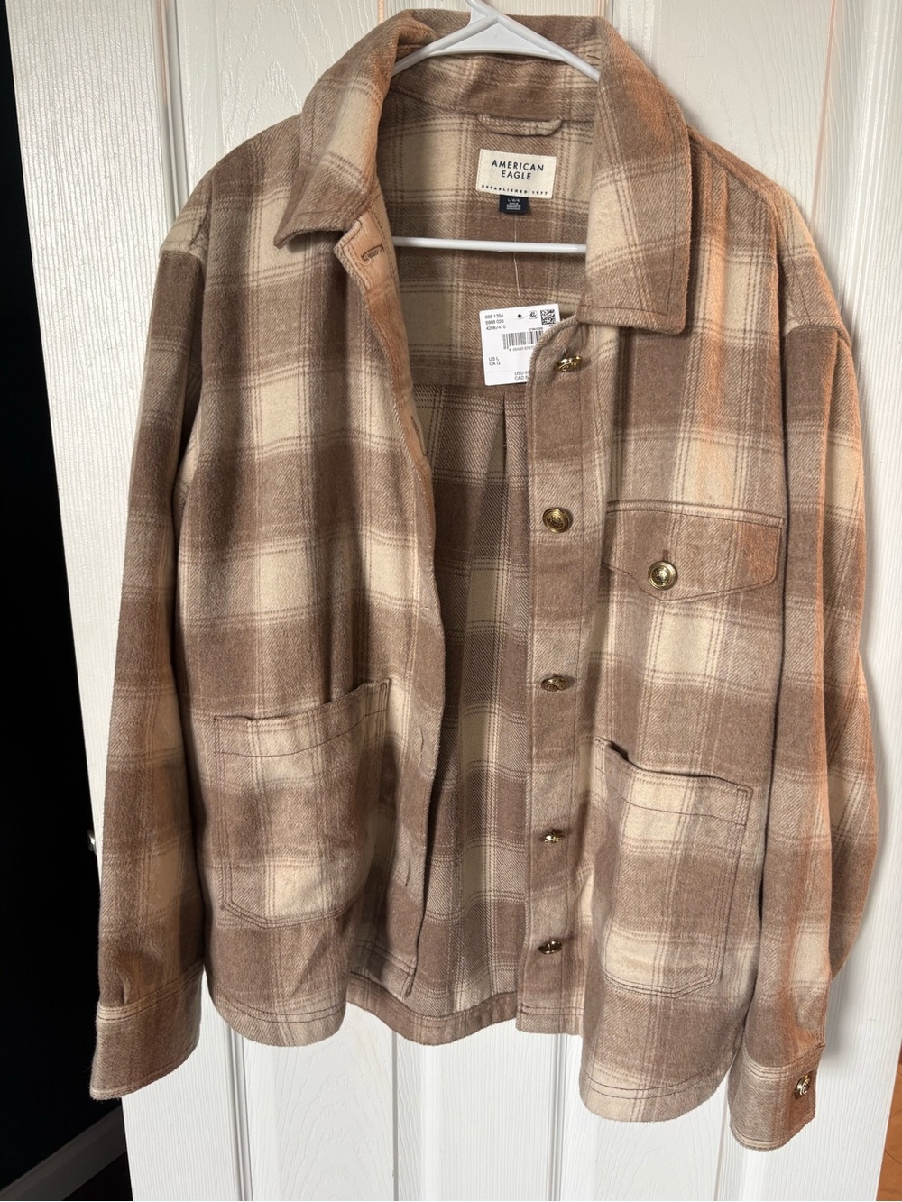 American Eagle Outfitters Plaid Shacket in Brown and Cream